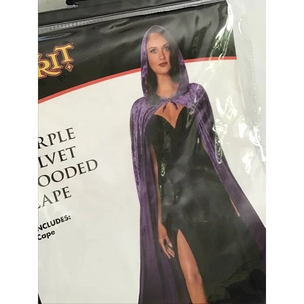 Halloween Costume Adult Purple Velvet Hooded Cape Full Body Length Medieval NEW - Picture 4 of 4